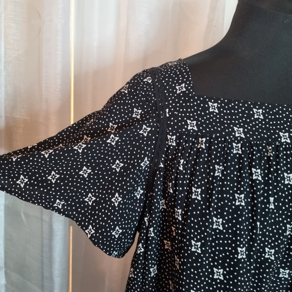 BOOCafe Marrakesh Womens Sz XL Top Black White Boho Flutter Sleeve Shirt NWT $54 - Picture 5 of 10